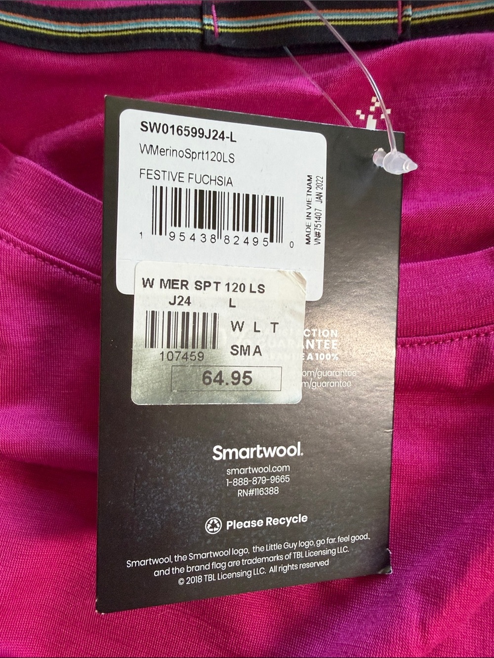 NEW Smartwool Women’s Merino Sport 120 Long Sleeve Base Layer Top Size L Fuchsia - Picture 7 of 7